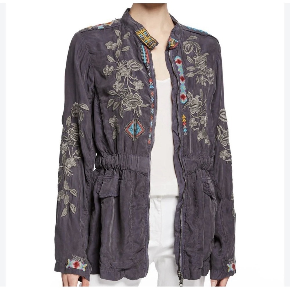 Johnny Was Pete & Greta Milton Cupra Jacket Aztec Floral Embroidered Sz Boho